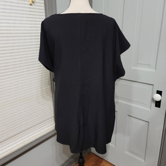 Lane Bryant Black Drop Short Sleeve Side Tie Blouse - Picture 5 of 6